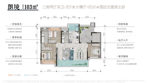 邦泰·臻境郎境，邦泰·臻境3室2厅2卫1厨约103.00平米户型图，朝西南朝向 - 宜宾安居客