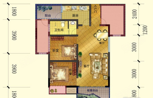 赣州楼盘 开发区楼盘 台湾城a户型建筑面积:约84m 1#b2户型建筑面积