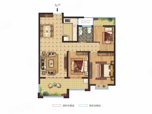 骏景福园B户型，骏景福园3室2厅1卫1厨约100.00平米户型图，朝南朝向 - 三门峡安居客