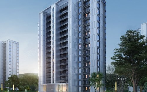 小区采用公建化的外立面玻璃幕墙的设计整体采用现代化化风格