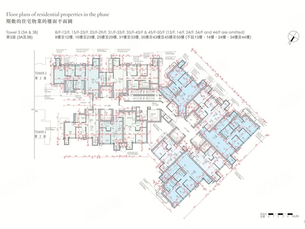 柏傲莊 I第3座 （ЗA及3B）
8樓至50樓平面图（不設13樓、14樓、24樓、34樓及44樓）