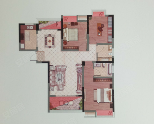 学府新城D6户型,学府新城3室2厅2卫1厨约114.53平米户型图,朝南朝向 - 抚州安居客