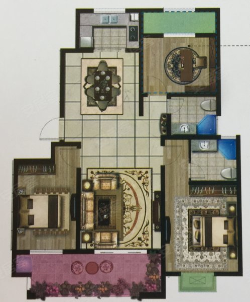 锦绣嘉园B户型,锦绣嘉园3室2厅2卫1厨约115.00平米户型图,朝南朝向 - 黄山安居客