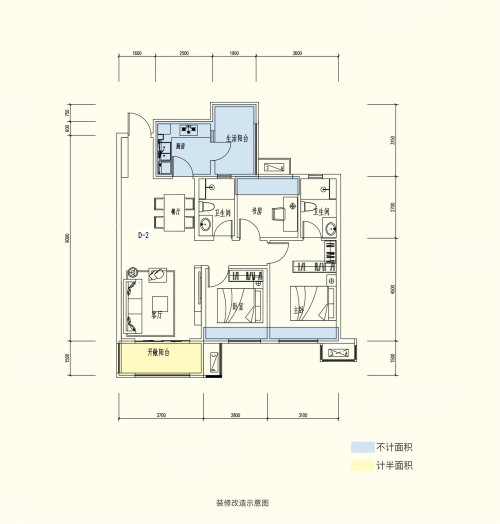 滨江翡翠城92户型，滨江翡翠城3室2厅2卫0厨约92.00平米户型图，朝南北朝向 - 西安安居客