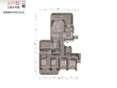 佳元·江畔濠庭二期B户型，佳元·江畔濠庭5室2厅3卫2厨约242.51平米户型图，朝南北朝向 - 海口安居客