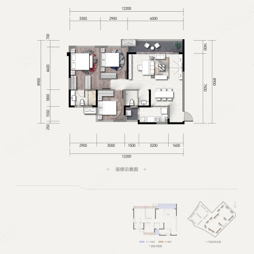 丽雅锦棠府A1户型,丽雅锦棠府3室2厅2卫1厨约109.00平米户型图,朝北朝向 - 成都安居客