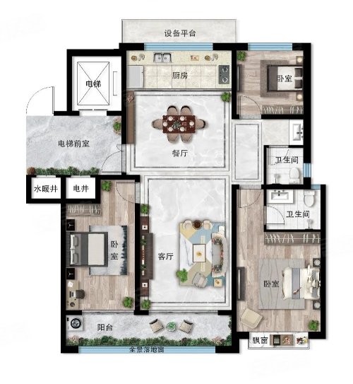 名人府丨揽岳太华户型,名人府丨揽岳3室2厅2卫1厨约133.26平米户型图,朝南朝向 - 聊城安居客