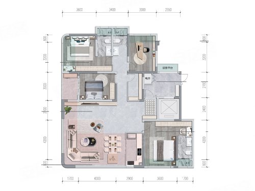 建投轩楹学府C户型，建投轩楹学府4室2厅3卫1厨约165.00平米户型图，朝南北朝向 - 昆明安居客