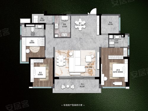 美的东樾湾建面145平米户型,美的东樾湾4室2厅2卫1厨约145.00平米户型图,朝南朝向 - 佛山安居客