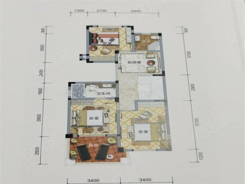 英郦庄园桥郡E户型,英郦庄园桥郡别墅约340.00平米户型图,朝南朝向 - 绵阳安居客