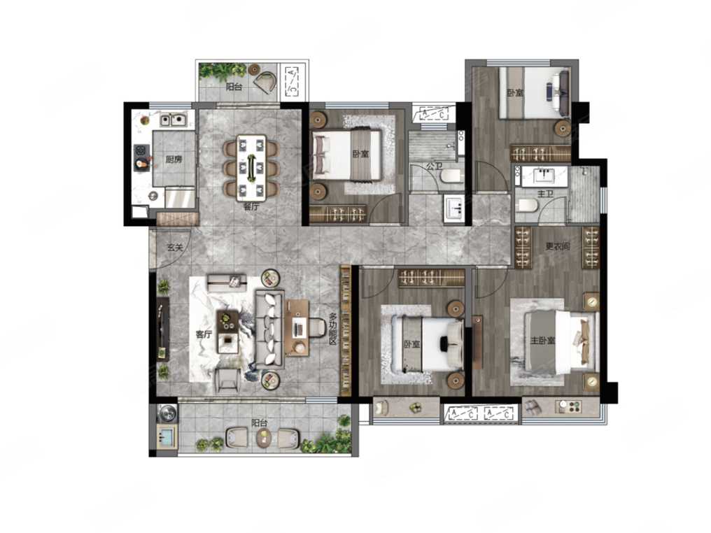 4室2厅2卫 142m05关联户型:建发南湖印新推142㎡4室的住宅户型.