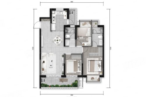 金地学府名著E户型，金地学府名著3室2厅1卫2厨约119.00平米户型图，朝南北朝向 - 昆明安居客