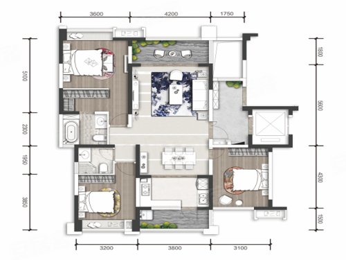 中建人居山水颐墅悦麓户型，中建人居山水颐墅3室2厅2卫1厨约128.00平米户型图，朝南朝向 - 成都安居客