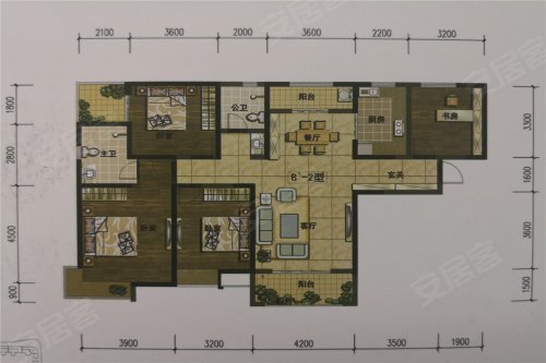 龙湾半岛户型10，龙湾半岛4室2厅2卫1厨约157.25平米户型图，朝南朝向 - 定西安居客