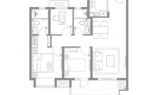 建面約95m三房兩廳兩衛裝修交付滿足多孩家庭居住主臥套房設計更具