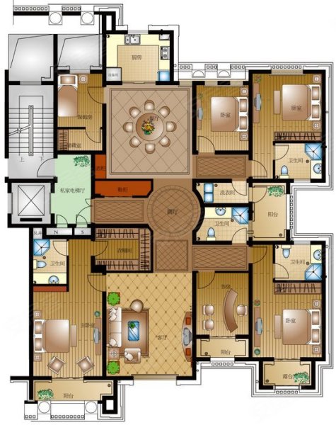 揽月豪庭户型A，揽月豪庭6室3厅4卫0厨约249.00平米户型图，朝东朝向 - 扬州安居客