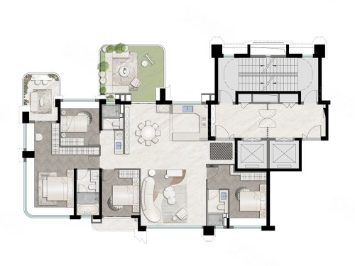 建发望湖A2奇数层户型,建发望湖4室2厅3卫1厨约179.00平米户型图,朝南朝向 - 厦门安居客