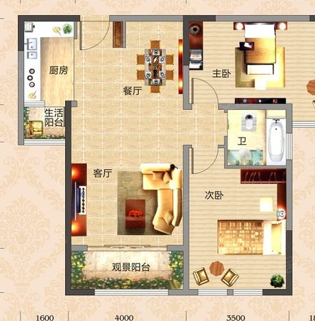 国色天襄C2户型，国色天襄2室2厅1卫0厨约100.72平米户型图，朝南朝向 - 襄阳安居客