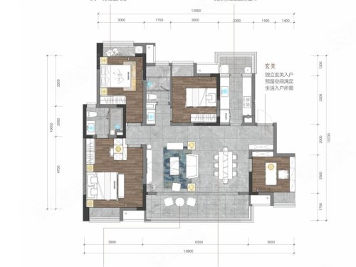 未来城D户型,未来城4室2厅2卫1厨约142.00平米户型图,朝南北朝向 - 成都安居客