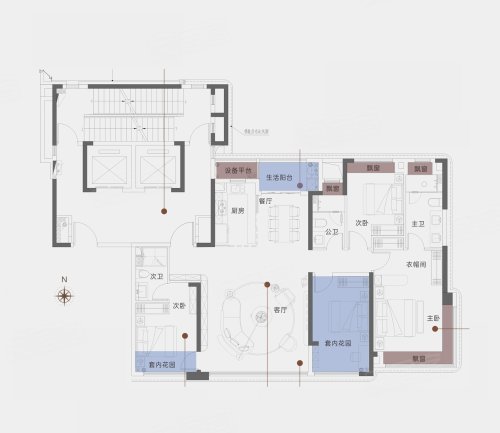 建发缦云162户型云墨，建发缦云4室2厅3卫1厨约162.00平米户型图，朝南朝向 - 长沙安居客