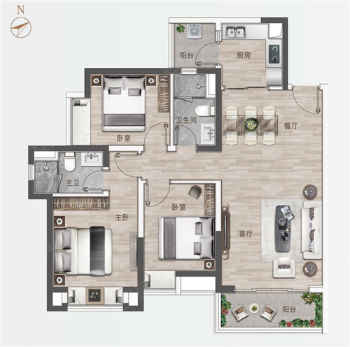 景盛豪庭A户型,景盛豪庭3室2厅2卫1厨约110.00平米户型图,朝南朝向 - 萍乡安居客