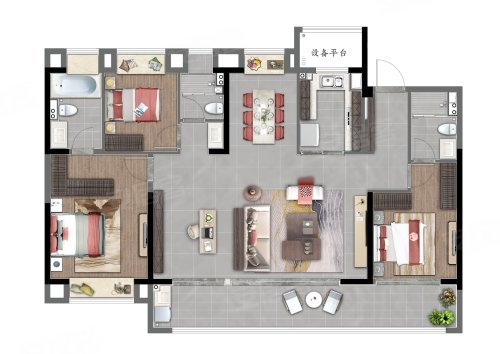 建发鸿璟园瑰望户型，建发鸿璟园3室2厅3卫0厨约174.00平米户型图，朝南朝向 - 如皋安居客