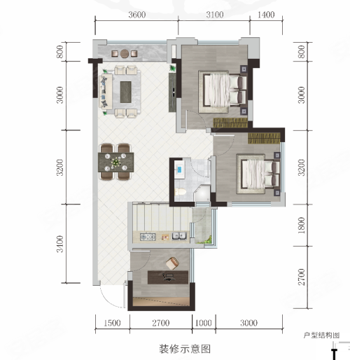 阳光·溪山春晓C户型，阳光·溪山春晓3室2厅1卫0厨约75.00平米户型图，朝南朝向 - 攀枝花安居客