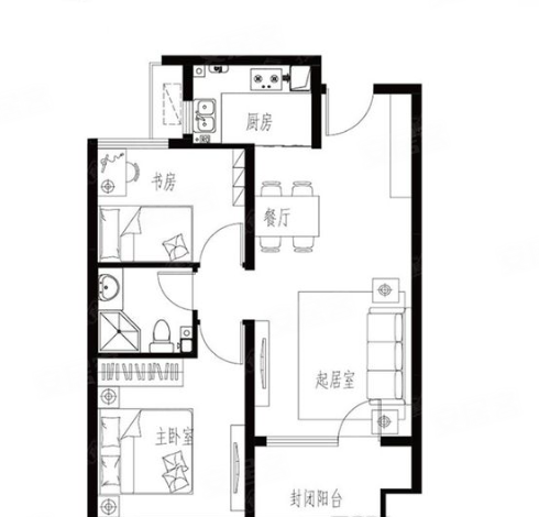 荣盛花语城F户型,荣盛花语城2室2厅1卫1厨约80.00平米户型图,朝东朝向 - 廊坊安居客