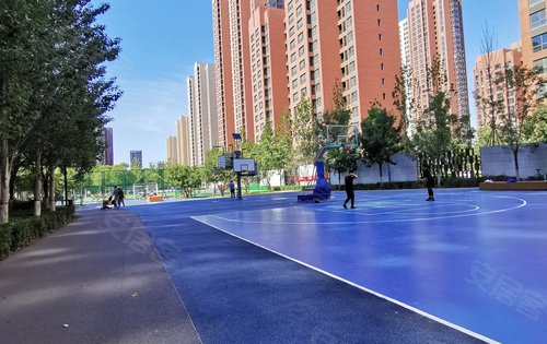 嘉都动态:嘉都公园里的篮球场,对面是五期住宅嘉华苑,明年2月收房,79