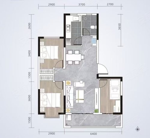 鸿远云璟F户型，鸿远云璟3室2厅1卫1厨约110.23平米户型图，朝南北朝向 - 平凉安居客
