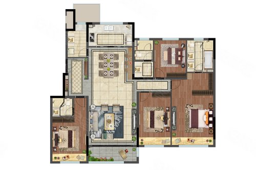 湖州蓝光雍锦园洋房170㎡户型，湖州蓝光雍锦园4室2厅3卫1厨约170.00平米户型图，朝南朝向 - 湖州安居客