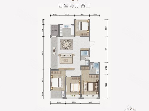 东厦滨江上品C1户型,东厦滨江上品4室2厅2卫1厨约140.00平米户型图,朝南朝向 - 温州安居客