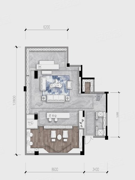 龙湖天曜昱府下叠B1端户户型，龙湖天曜昱府别墅约327.00平米户型图，朝南朝向 - 重庆安居客