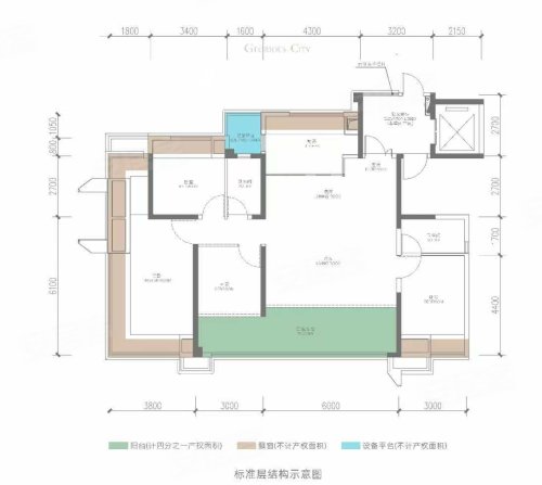 邦泰誉锦城M1,邦泰誉锦城4室2厅2卫1厨约143.00平米户型图,朝南朝向 - 荆州安居客