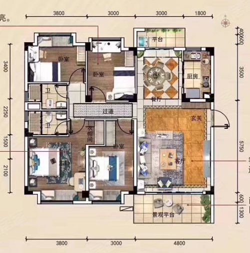 碧桂园•荣盛东城首府YJ143-A户型,碧桂园•荣盛东城首府4室2厅2卫1厨约143.00平米户型图,朝南北朝向 - 益阳安居客