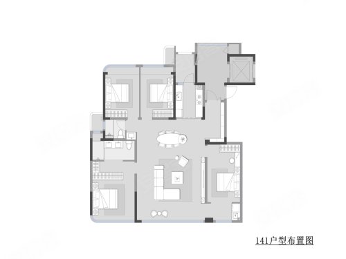 四川邦泰悦九章141平米户型，四川邦泰悦九章4室2厅2卫1厨约141.00平米户型图，朝南朝向 - 合肥安居客