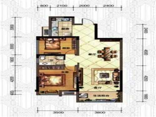 天元广场A1户型,天元广场2室2厅1卫0厨约91.96平米户型图,朝南北朝向 - 湘潭安居客
