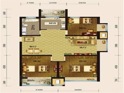 外滩壹号110户型,外滩壹号3室2厅1卫1厨约110.00平米户型图,朝南北朝向 - 德州安居客