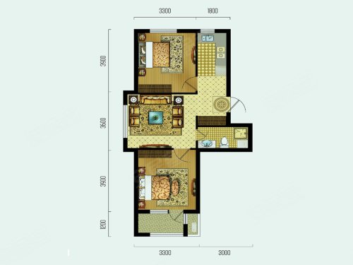 观山悦H户型,观山悦2室1厅1卫0厨约65.00平米户型图,朝南北朝向 - 大连安居客