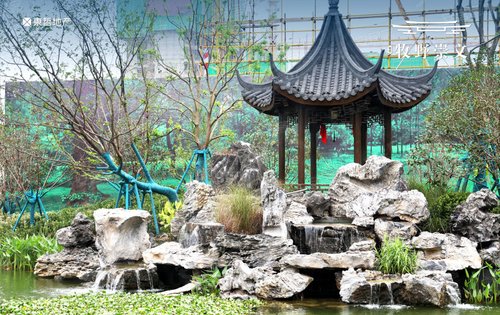 叠山理水古风意蕴禅意风雅的小区实景园林景观