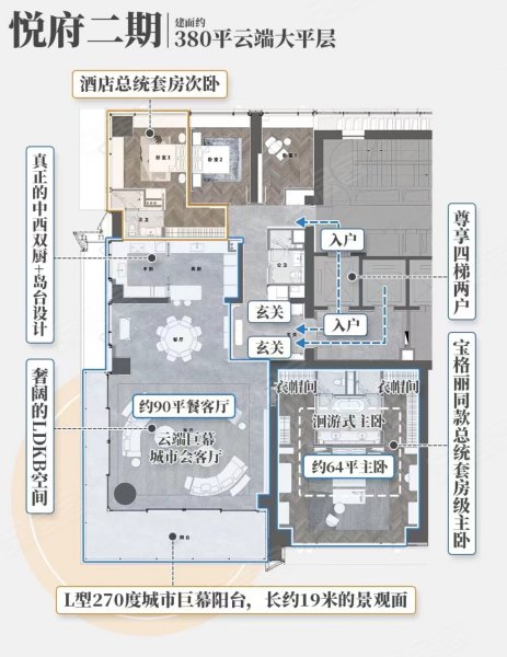华润置地中心·悦府约380平户型,华润置地中心·悦府4室2厅2卫1厨约380.00平米户型图,朝东南朝向 - 东莞安居客