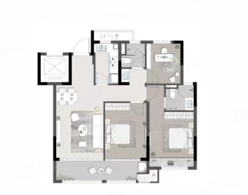前宸府B户型，前宸府3室2厅2卫1厨约89.00平米户型图，朝南朝向 - 嘉兴安居客