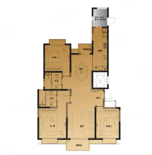 皇都花园三期1 Ty C 皇都花园三期3室2厅2卫1厨约158 00平米户型图 朝南朝向 上海安居客