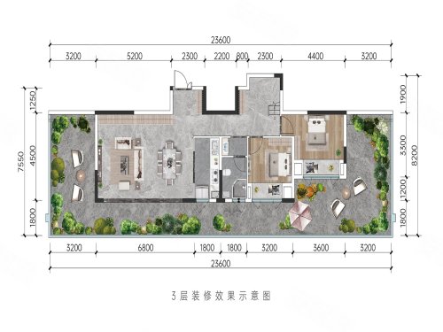 江津万达西江月府跃墅C6户型,江津万达西江月府3室2厅2卫1厨约134.00平米户型图,朝西朝向 - 重庆安居客