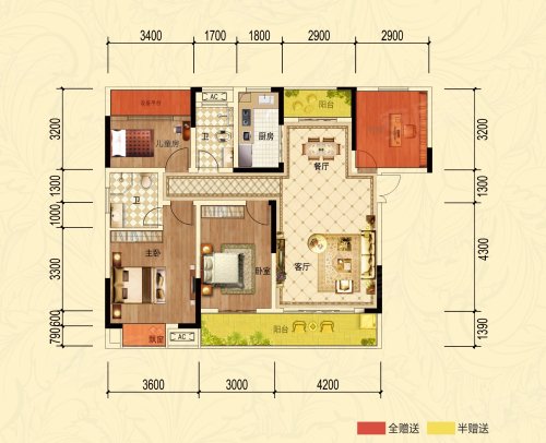 汉寿康城江山一品D1户型,汉寿康城江山一品4室2厅2卫1厨约122.00平米户型图,朝南朝向 - 常德安居客