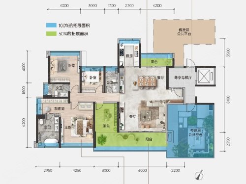 骏景湾天悦188平户型,骏景湾天悦3室2厅2卫1厨约188.00平米户型图,朝南北朝向 - 江门安居客