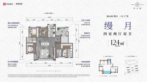 阅山海·揽月D1,阅山海·揽月4室2厅2卫1厨约124.00平米户型图,朝东朝向 - 凉山安居客