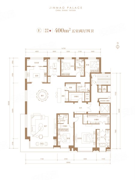滨河金茂府400平方米户型,滨河金茂府5室2厅4卫1厨约400.00平米户型图,朝南朝向 - 太原安居客
