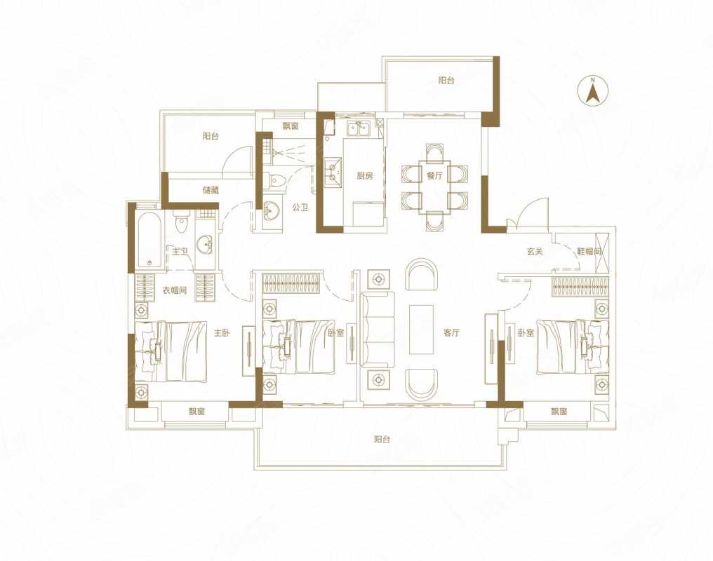 4室2厅2卫 128m05,3室2厅2卫 105m05关联户型:凤城金茂府新推135