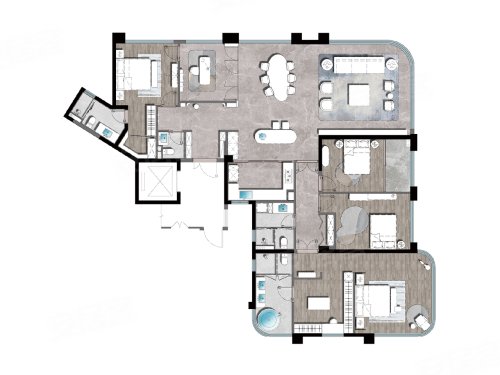 建发五缘湾海F户型，建发五缘湾海5室2厅4卫1厨约270.00平米户型图，朝南朝向 - 厦门安居客